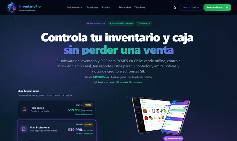Captura del sitio InventarioPro